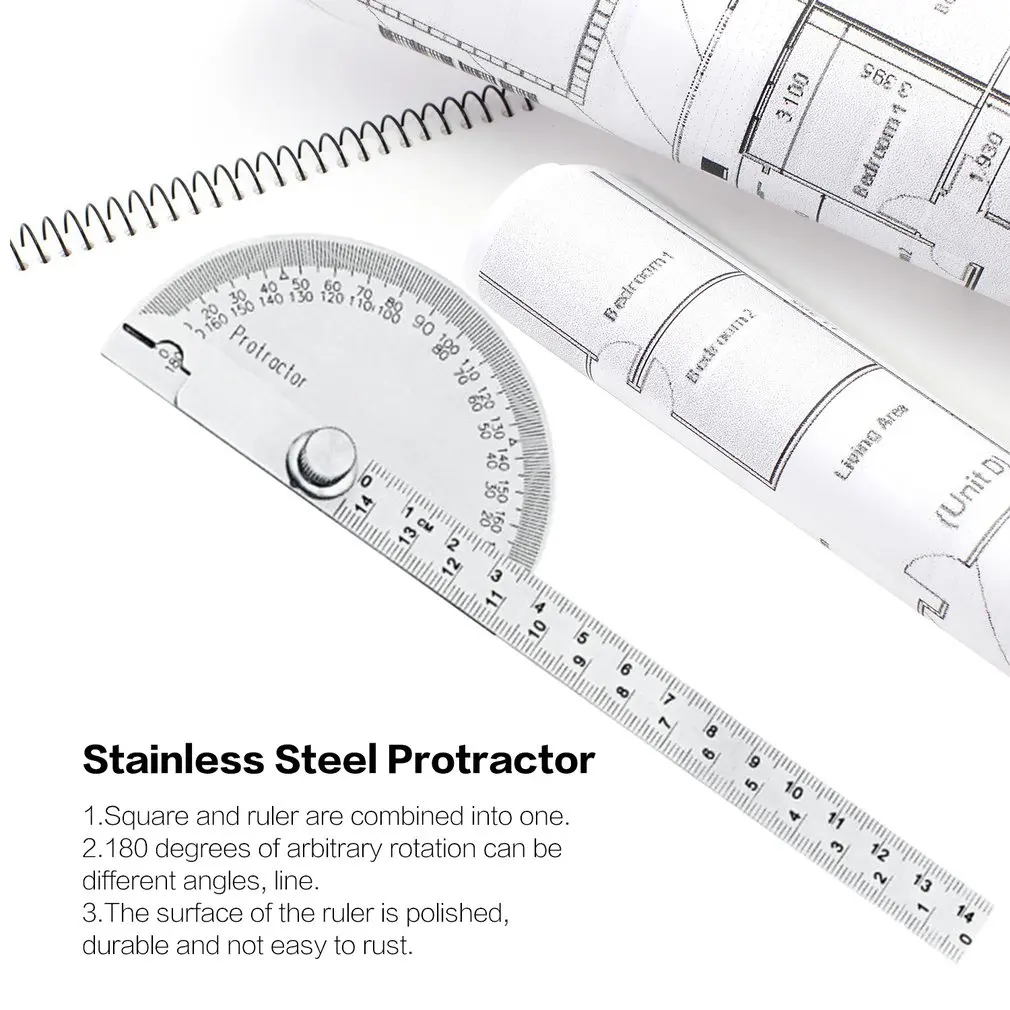 14.5cm 180Degree Adjustable Protractor Stainless Steel Arm Rotary Multifunction Roundhead Angle Ruler Woodworking Measuring Tool