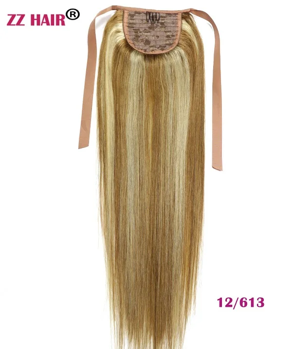 ZZHAIR 80 г 1"-24" машинное производство remy волосы лента Конский хвост на заколках человеческие волосы для наращивания конский хвост Натуральные Прямые Волосы