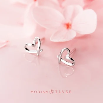 

Modian Classic Line Tiny Design Hearts Simple Stud Earrings For Women Charm 925 Sterling Silver Studs Ear Korean Fine Jewelry