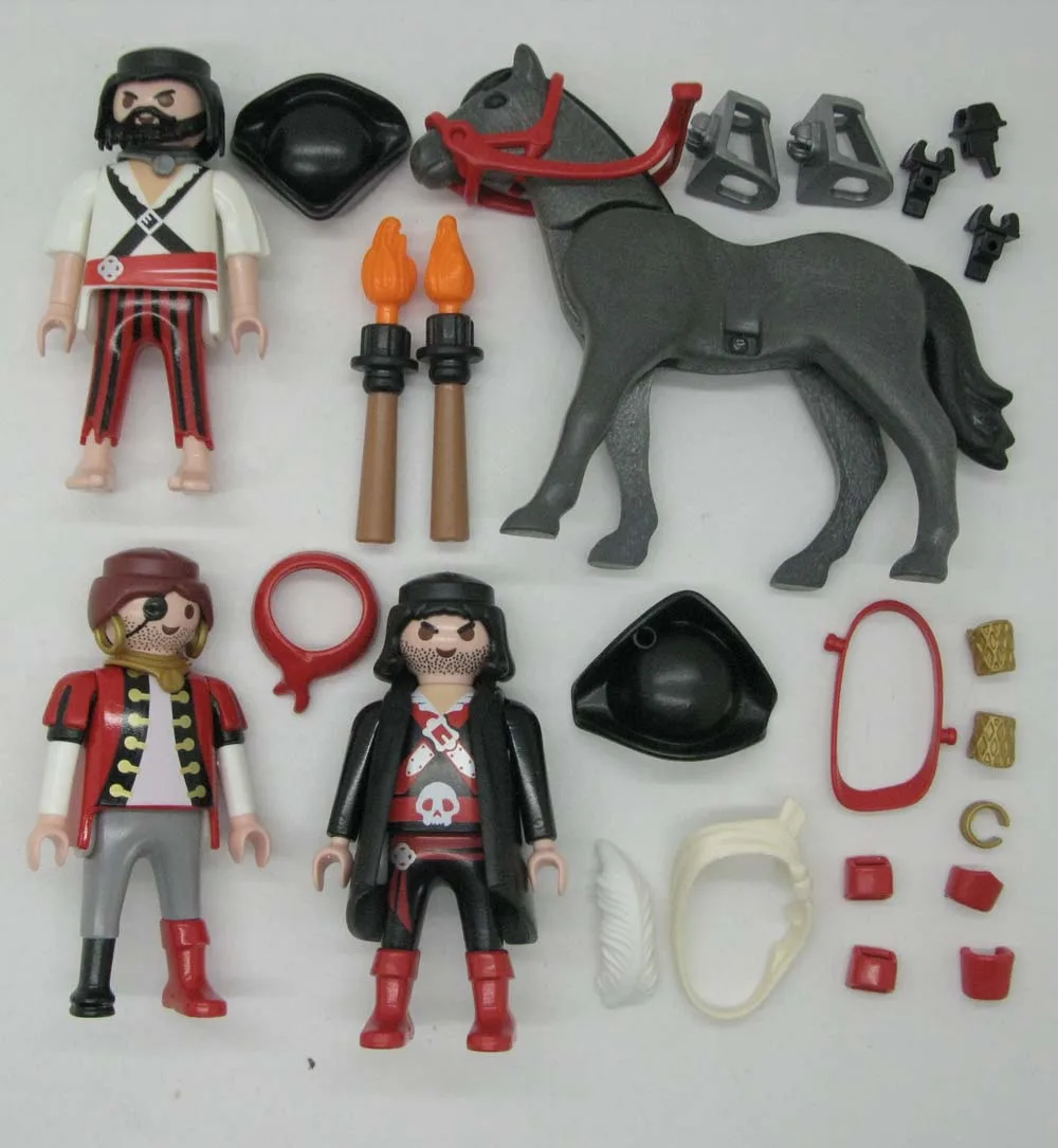 4 шт. Playmobil Geobra пират и Серая Лошадь фигурка игрушки Коллекционная A74D | Игрушки
