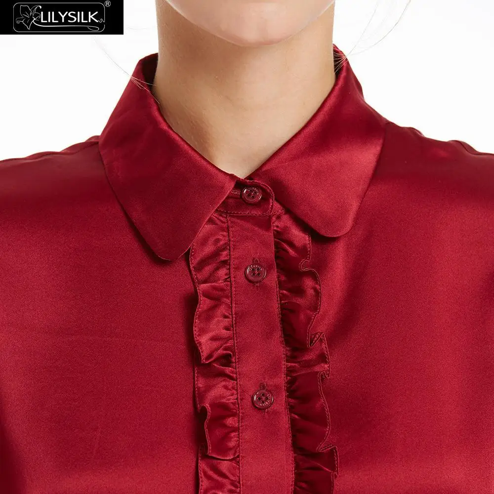 LilySilk женская рубашка, 18 мм, свободная посадка, воротник-стойка, шелк,, легкая, не мнется,, распродажа