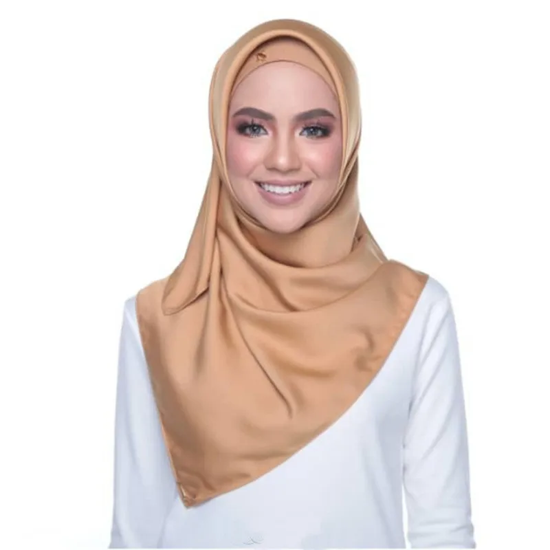 Малазийский Хиджаб Шелковый квадратный шарф для женщин однотонная цветная бандана женский фуляр мусульманский хиджаб шарф исламский головной платок