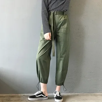 

2020 Pockets Patchwork Loose Streetwear Pencil Pants Hip Hop Women's Trousers Spring High Waist Cargo Pants Women