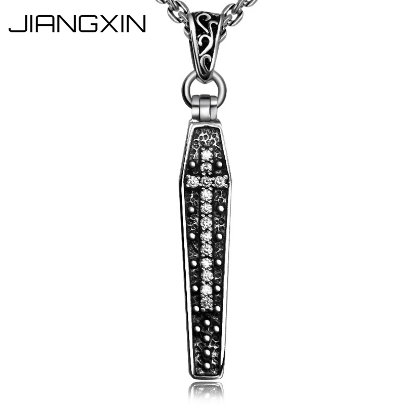 

5.4*0.7cm 925 Sterling Silver Coffin Cross Skull Punk Pendant Rock Jewelry Gift Men Women Adjustable black Rope 9.5g