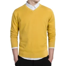 Мужской Хлопковый свитер s, пуловеры, мужские свитера с v-образным вырезом, джемпер, осенняя приталенная Мужская однотонная трикотажная одежда, серый, черный M-3XLSweater