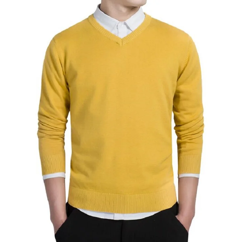 

Mens Cotton Sweater Pullovers Men V-neck Sweaters Jumper Autumn Slim Fit Male Solid Knitting Clothing Grey Black M-3XLSweater