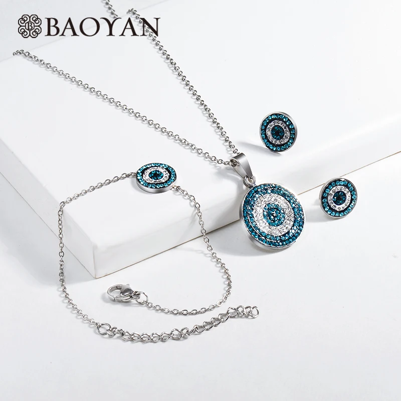 Silver Plated Set Baoyan Ювелирные наборы, стразы, сглаза, бижутерия, ювелирный набор из нержавеющей стали,, Модные женские ювелирные наборы для женщин - Окраска металла: Silver Plated Set