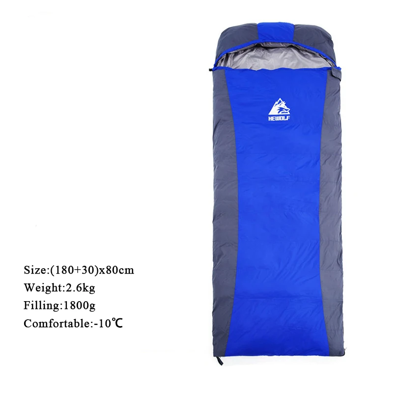 Blue 2600g Hewolf зимний спальный мешок конверт утиный пух Утолщение Кемпинг Сращивание Winproof теплый спальный для путешествий на открытом воздухе Пешие прогулки - Цвет: Blue 2600g