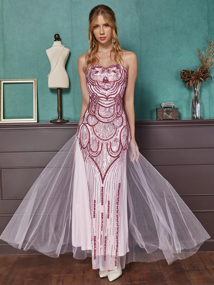 

Женское Веч. Платье с блест. Angel-fashions, длинное винтажное вечернее платье с блестками, с цветочным рисунком, модель 1920s, для подружки невесты