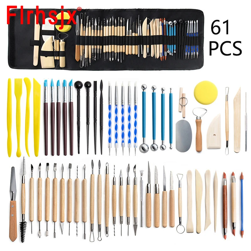 61pcs/set Clay Tools Sculpting Kit Sculpt Smoothing Wax Carving Pottery Ceramic Polymer Shapers Modeling Carved Ceramic DIY Tool polymer clay tools,pottery tools,clay sculpting tools,pottery sculpting tools,clay craft tool