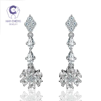 

HanCheng New Copper Flower Dangle Hanging Nail Long Gem Stone Zircon Drop Earrings For Women Jewelry brincos bijoux