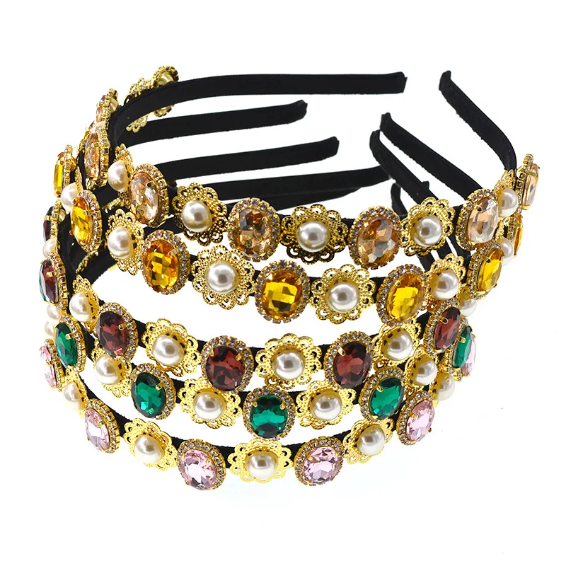 Elegant Wedding Resin Birthday New Crystal Pearl Hair Bands Headband Hollow Accessories Ornaments Head Wear Hoop for Women | Украшения и