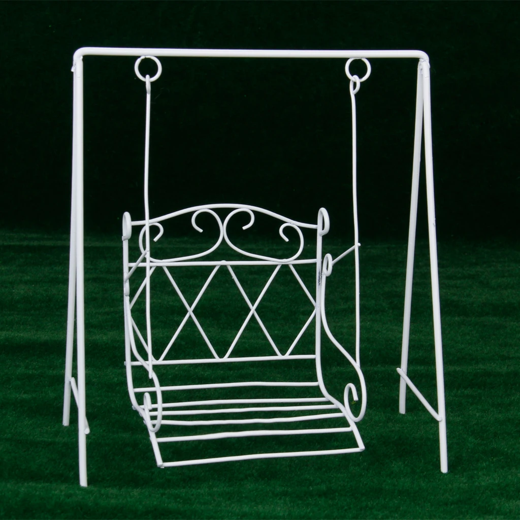 1/12 Fairy Garden Decor Metal Swing Rocking Chair Model Dollhouse Miniature Furniture Collections
