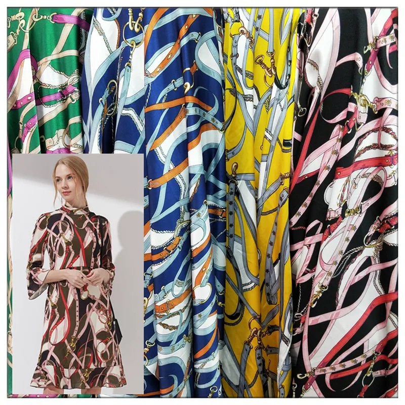 

Printed satin fabric meter classic chain printing fabric clothing handmade gift packaging fabric silk scarf dress diy cloth