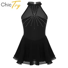 ChicTry/Детское платье без рукавов, блестящие стразы на сетчатой основе, платье для фигурного катания, Детские Балетные гимнастические леотарды для девочек, танцевальная одежда