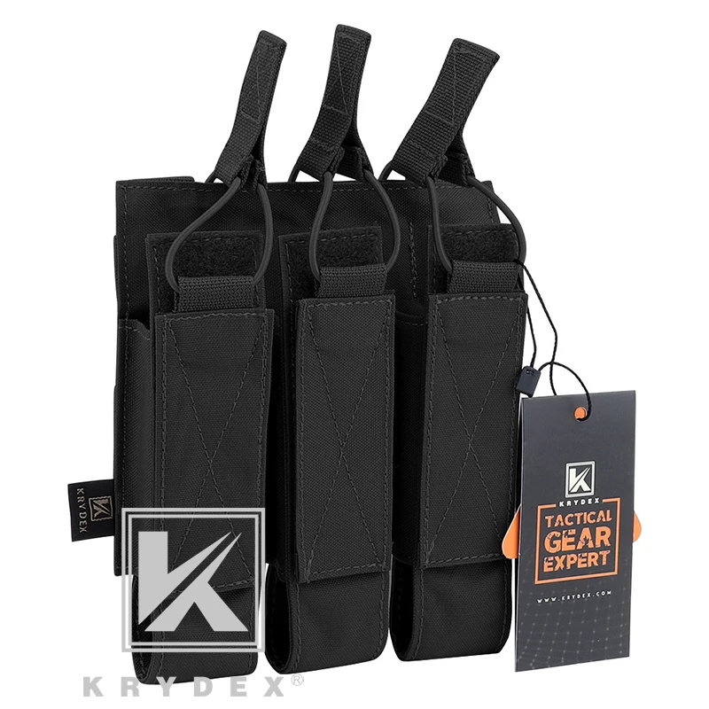 KRYDEX Tactical Modular Triple Magazine Pouch For Airsoft Hunting MOLLE Triple Open Top SMG Mag Carrier For MP5 MP7 KRISS BK