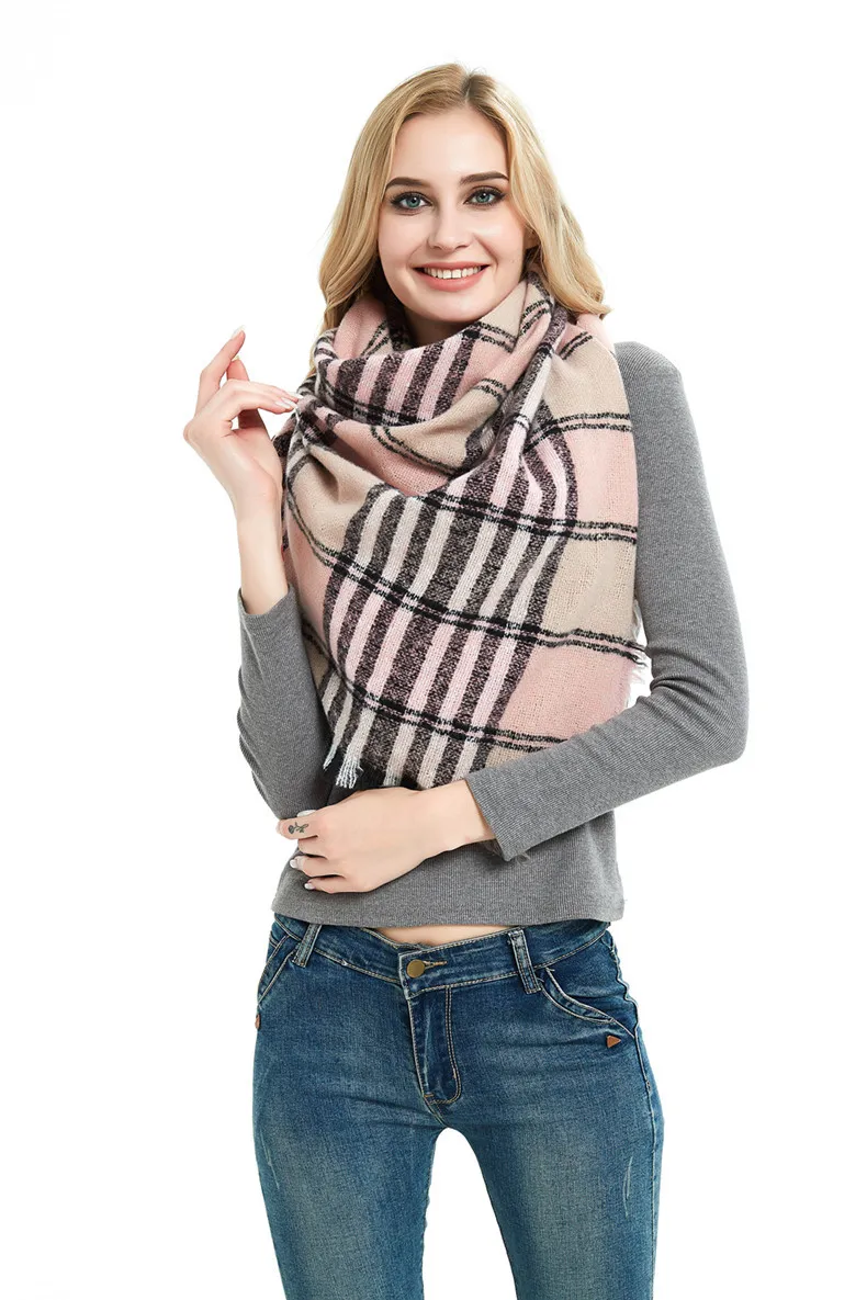 Прямая поставка, розовый шарф Европа и Америка, Зимний шиповник, клетчатый женский шарф, треугольное полотенце, шаль, зимний шарф