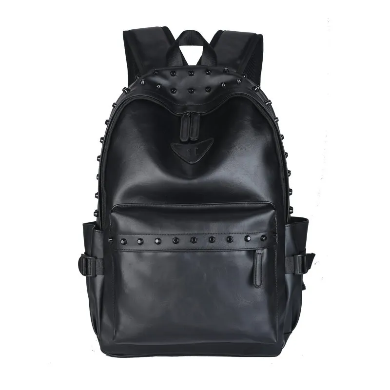 

New Style PU Leather Backpack Korean-style Solid Color Rivet Computer Bag College Style Cool Versatile Men's Trendy Bag