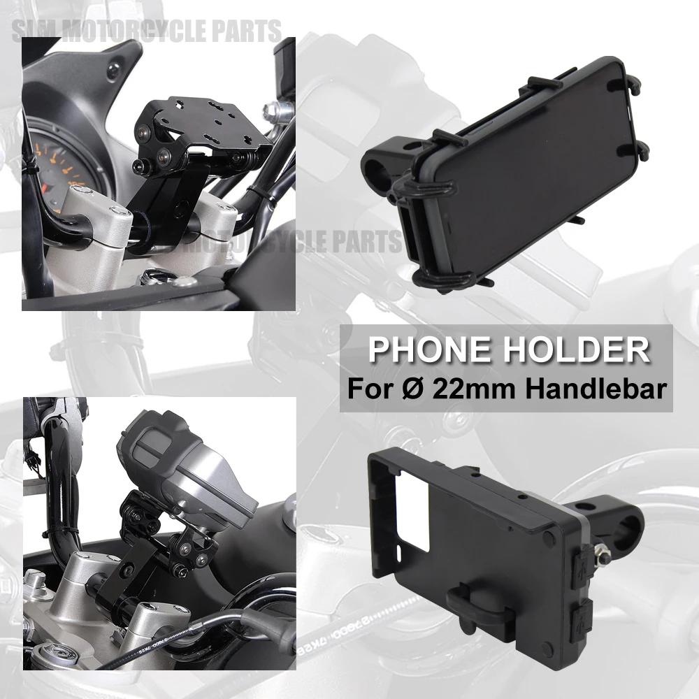 

New Black Motorcycle Accessories For Ø 22mm Handlebar GPS Mount With Handlebar Clamp Phone Bracket Holder