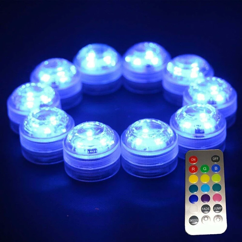 

Submersible LED Lights, Underwater Waterproof Battery Operated Remote Control Wireless Multi Color LED RGB Tub Swimming Pool