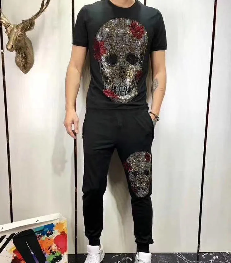 

summer tracksuit men young Hot drill 2023 outer wear high quality holiday designer man set 2 pcs suit