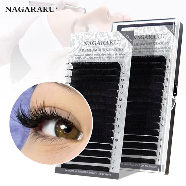 NAGARAKU Fast Ship 16rows/case 7~25mm mix premium natural synthetic mink individual eyelash extension makeup maquiagem cilios 1