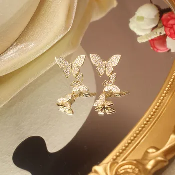 

Shiny Side New Accessories Zirconia Butterfly Stud Earrings for Women Simple Style Long Crystal Earrings