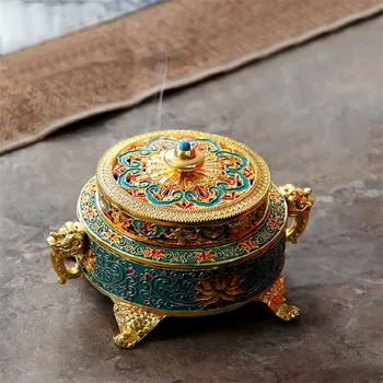 

Colored Enamel Lotus Incense Burner 4-Foot Metal Painted Incense Base Tea Ceremony Accessories Sandalwood Coil Censer