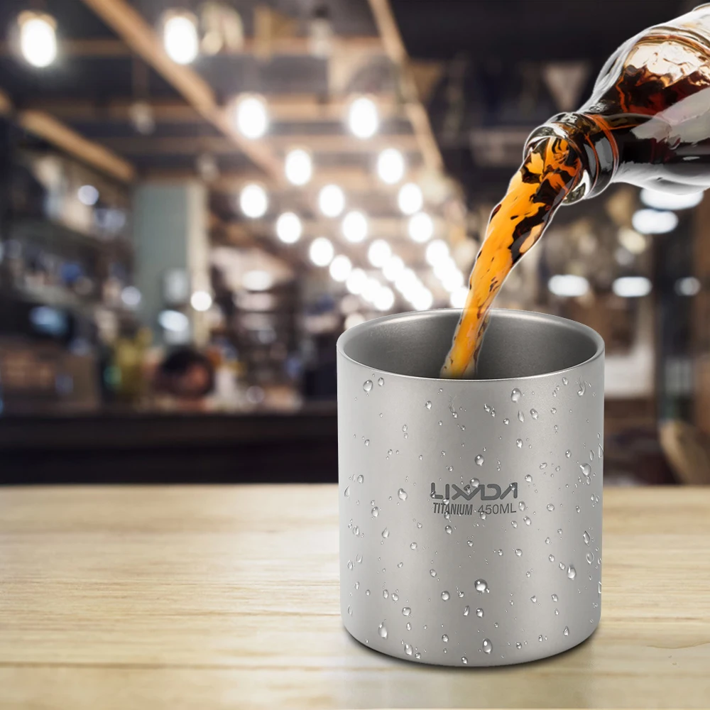 

Lixada 450ml Titanium Double Wall Insulated Water Cup Home Outdoor Camping Hiking Picnic Tea Cup Coffee Mug