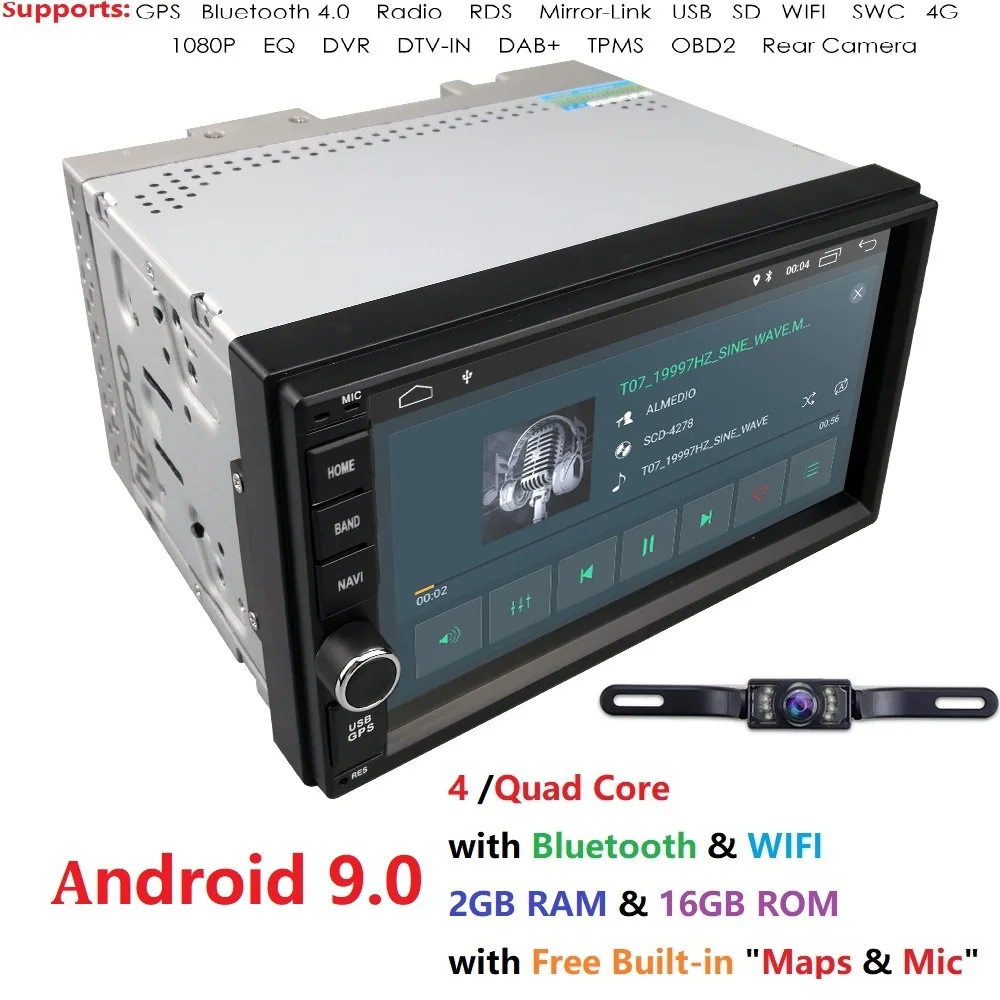 Double 2 Din Android 9.0 Universal Car Stereo Radio GPS Navigation Quad-Core WiFi 4G DAB+ DVR TPMS OBD Bluetooth SWC CAM MAP RDS Double 2 Din Android 9.0 Universal Car Stereo Radio GPS Navigation Quad-Core WiFi 4G DAB+ DVR TPMS OBD Bluetooth SWC CAM MAP RDS