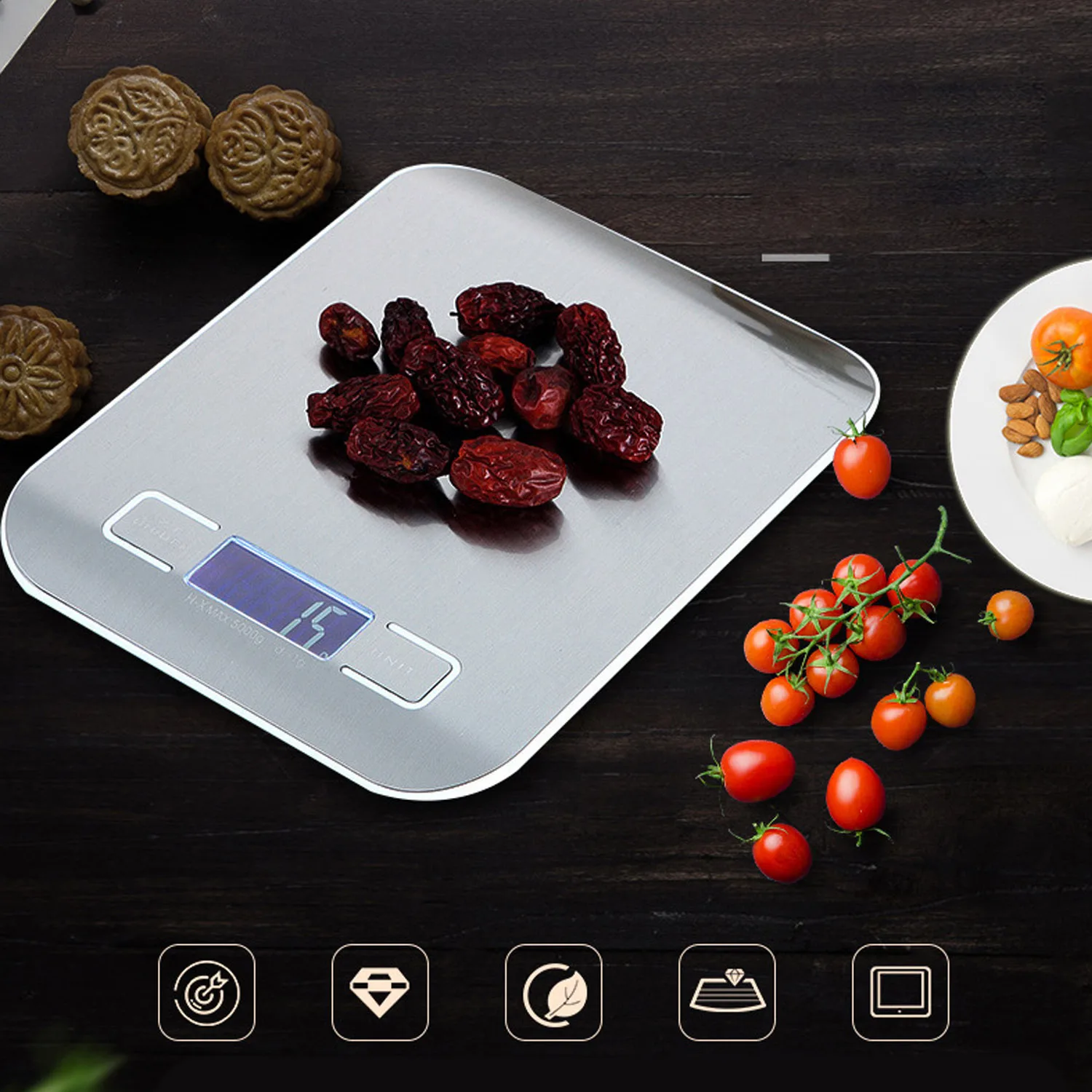 Behogar Многофункциональные Кухонные цифровые весы из нержавеющей стали с ЖК-экраном для выпечки, приготовления пищи, ювелирных изделий, мелких предметов