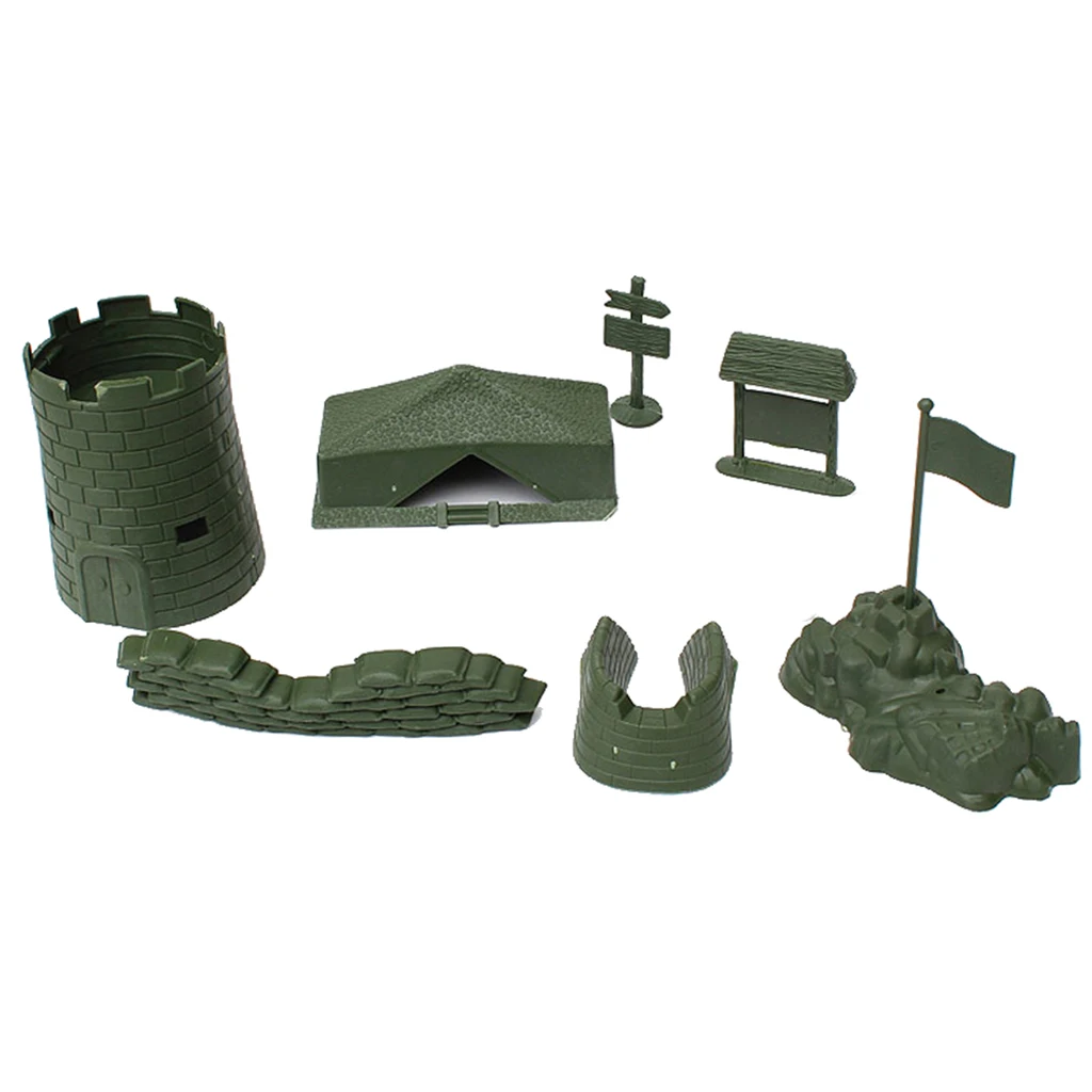 7 Pieces Plastic Army Base Set World War II Army Accessories Camp Tent Sandbag Collectibles Army Sand Scene Model Toy