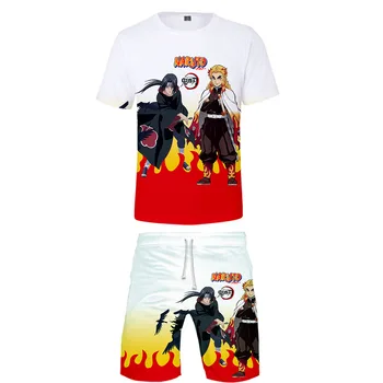 

Naruto Demon Slayer Short sleeve t-shirt+Ball pants 3D Anime One Piece Leisure sports comfortable Luxury Harajuku Singer Leisure