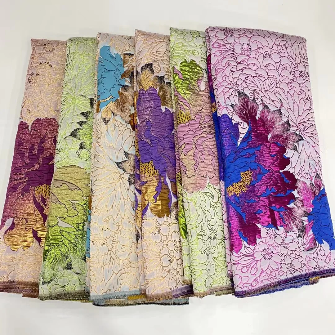 

(5yards/pc) High quality African brocade party lace colorful big flowers jacquard lace fabric for nice dress JZZ050
