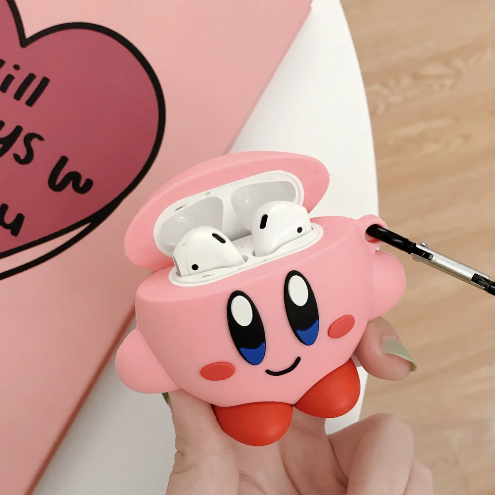 Чехол для наушников с 3D рисунком Kawaii Kirby для AirPods 1 2, bluetooth-гарнитура, чехол для зарядки, силиконовый чехол для наушников с крючком