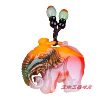 

Natural Color Jade Stone Elephant Pendant Necklace Jadeite Jewellery Fashion Lucky Woman Amulet Gifts Sweater Chain Pendant