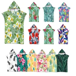 Tropical Plant Floral Microfiber Beach Towel Swimming Pool Quick-Drying Bath Towel Customizable Changing Bathrobe Surf Poncho