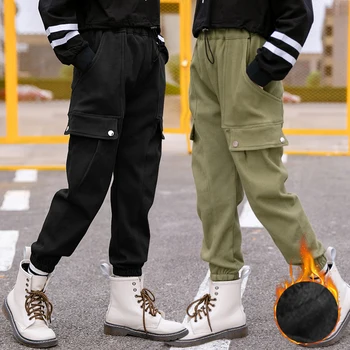 

Winter Pants for Girls Cargo Pants Plus Velvet Thickening Solid Color Casual Pants Children's Elastic Long Trousers 2019 Winter