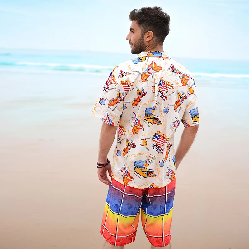 New Fashion High Quality Cotton Beach Shirt Men Short Sleeve Casual Printing Loose Fashion Plus Size L XL 2XL 3XL 4XL 5XL