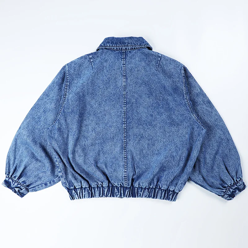 

Women's Zipper Cowboy Fold-down Collar Cropped Jacket Trend Korean-style Loose Bat Sleeve Elastic Waist Hugging Autumn Jacket