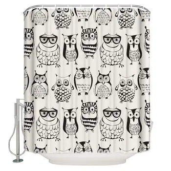 

Shower Curtain Polyester Fabric Waterproof Cartoon Owl Night Animal Bath Curtains Bathroom Decor Sets with Hooks Extra Long