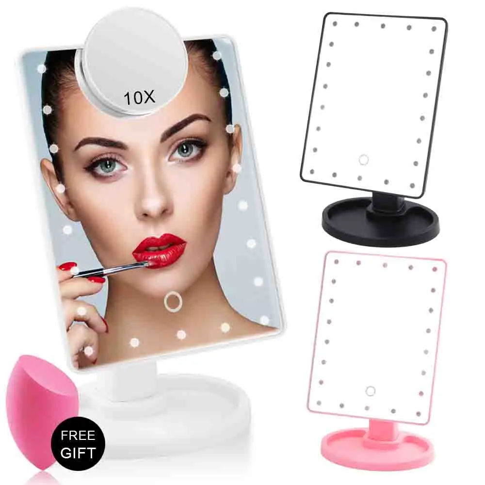 

Makeup Mirror With 16/22 LED Lights Touch Screen Vanity Luxury Mirror 1X10X Magnifying Flexible Mirrors Dual Power Adjustable