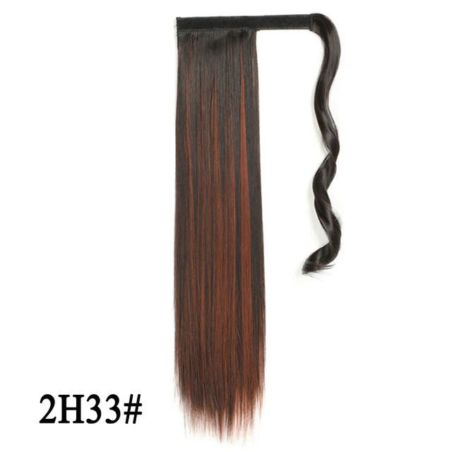 Leeons 20'' Synthetic Ponytail Hair pieces Heat Resistant Fiber Straight Ribbon Clip In Hair Extension 21 colors Brown Black 2h33