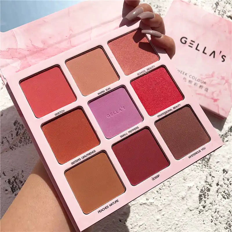 eyeshadow palette with highlighter and blush