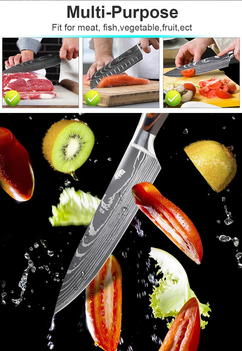 Kitchen knives Set Professional Chef Knives Japanese 7CR17 440C High Carbon Stainless Steel Imitation Damascus Pattern Knife Set