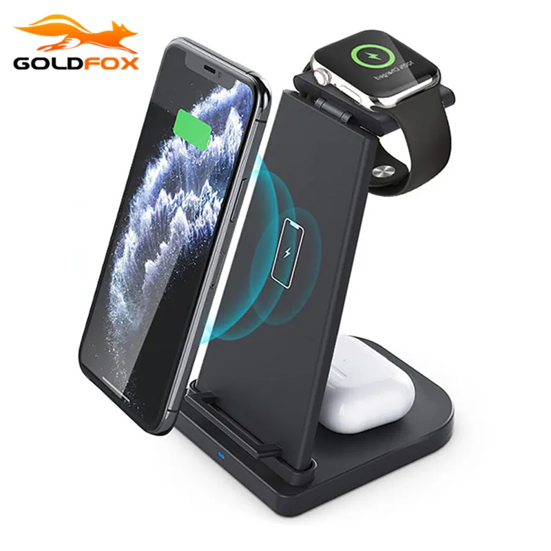 15W Wireless Charger 3 in 1 Wireless Charger Stand for iPhone 12 11 XS XR 8 Fast Charging Dock Station for Airpods Apple Watch