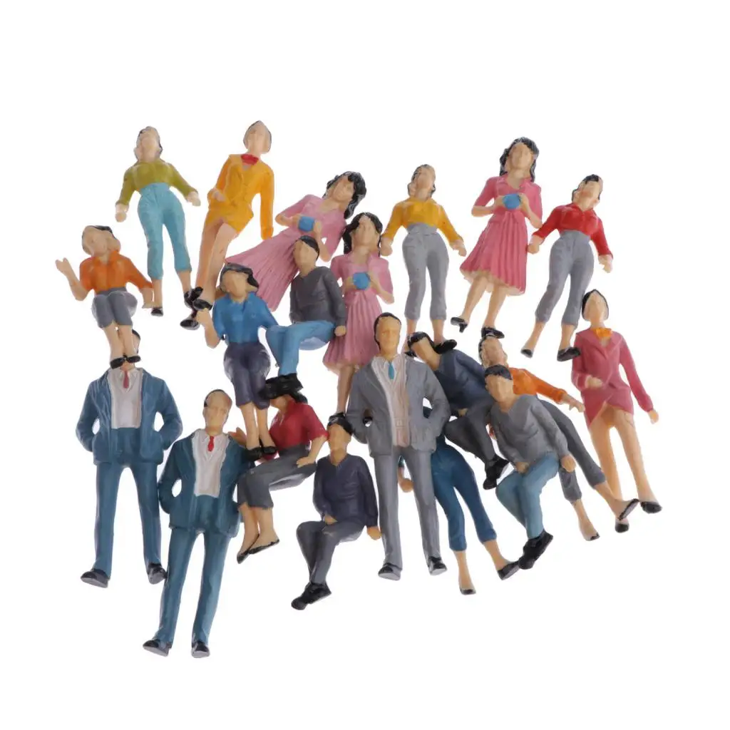 20Pcs Mini People Figurines 1/25 Model Trains Architectural Plastic People Figures Tiny People for Miniature Scenes