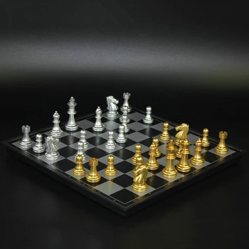 

Ludo Medieval Plastic Game Set Magnetic Chessmen Golden Silvery Pieces Foldable Board Tavla Game