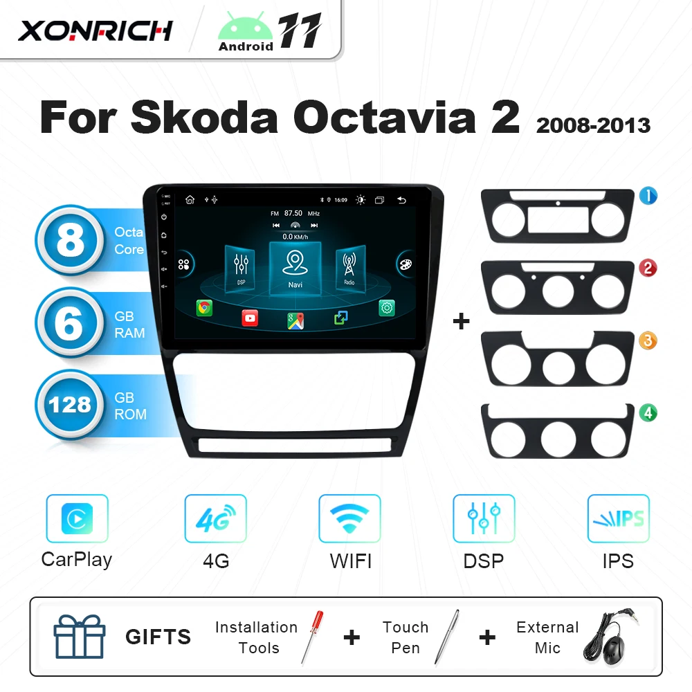 

6GB 2 Din Android 11 Car Radio Multimedia For SKODA Octavia 2 2008-2013 A5 Carplay 4G Wifi DSP Video Audio Player Navigation