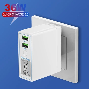 

36W USB Fast Charge Adapter LED Display QC 4.0 QC 3.0 Portable Charger Dual USB Quick Power Adapter For Smart Phone Wall Charger